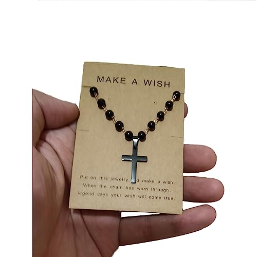 Small Dainty Cross Necklace Pendant Bohemian Turquoise Seed Bead Beaded Necklace Choker for Women Men Faith Jewelry Gift - color: 06 Black