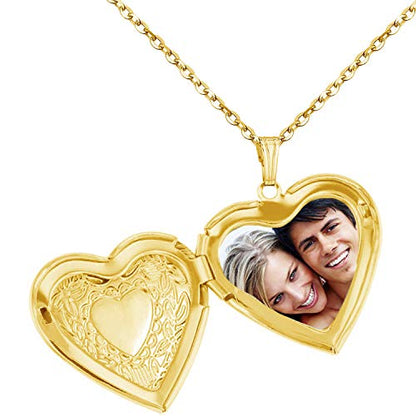 YOUFENG Oval Round Flower Locket Necklace that Holds Pictures Photo Locket Pendant - style: Heart Gold-plated