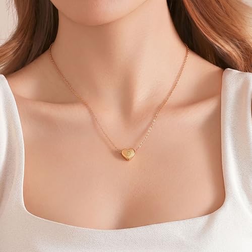 18k Gold Plated Heart Pendant Letter Necklaces for Girls Stainless Steel Initial Necklace for Women Birthday Gifts for Girls Women - color: Brushed Gold, style: Letter D