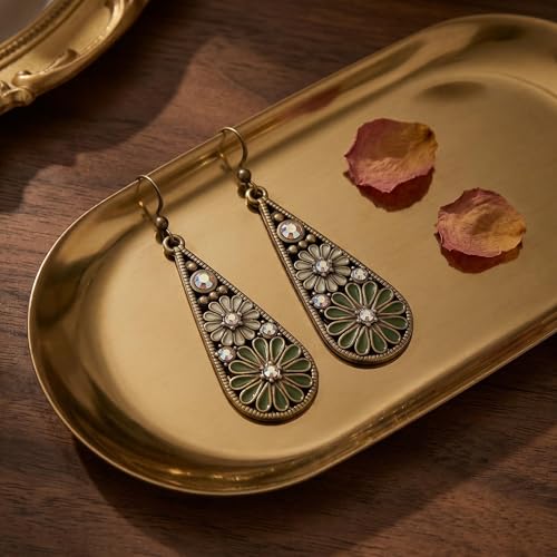 Colorful Green Teardrop Earrings for Women - Bohemian Style Enamel Dangle Earrings Lightweight Fashion Jewelry for Daily/Wedding/Party - color: Olive Green