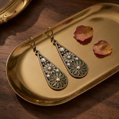 Colorful Green Teardrop Earrings for Women - Bohemian Style Enamel Dangle Earrings Lightweight Fashion Jewelry for Daily/Wedding/Party - color: Olive Green