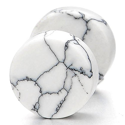2pcs Marble Stud Earrings Men Women, Steel Cheater Fake Ear Plugs Gauges Illusion Tunnel - color: A-White Color, size: Wide:10MM