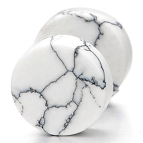 2pcs Marble Stud Earrings Men Women, Steel Cheater Fake Ear Plugs Gauges Illusion Tunnel - color: A-White Color, size: Wide:6MM