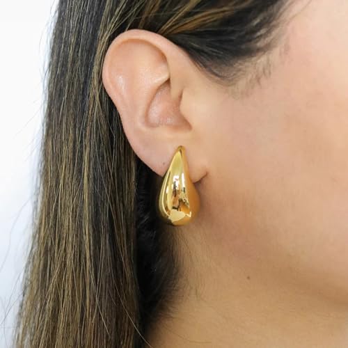 Clip on Earrings Women, 14K Gold Hoop Clip-On Earrings for Women, Hypoallergenic Non Pierced Croissant Earrings - color: Gold Teardrop
