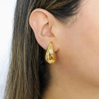 Clip on Earrings Women, 14K Gold Hoop Clip-On Earrings for Women, Hypoallergenic Non Pierced Croissant Earrings - color: Gold Teardrop