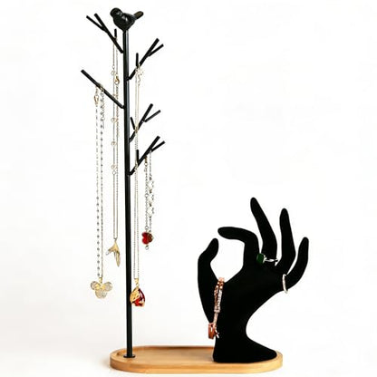 Branch Jewelry Rack Organizer for Ring Earrings Necklace Bracelet,Suitable for Living Rooms, Bathrooms,Offices,etc. - Black Velvet Hand - color: B Black