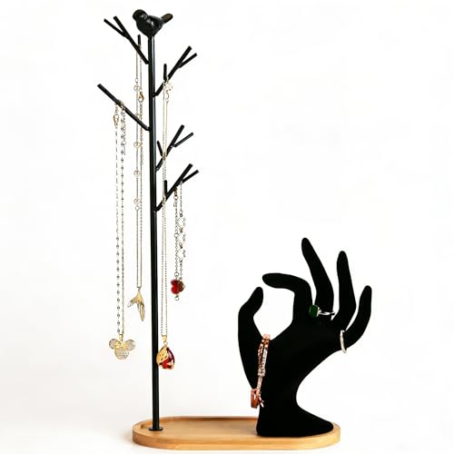 Branch Jewelry Rack Organizer for Ring Earrings Necklace Bracelet,Suitable for Living Rooms, Bathrooms,Offices,etc. - Black Velvet Hand - color: B Black