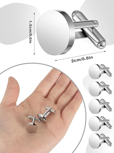Newcotte 5 Pairs Cufflinks for Men Round Silver Cufflinks Mens Classic Stainless Steel Cuff Links Set for Wedding Gifts - color: Silver