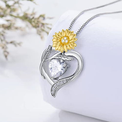 TOUPOP Birth Flower Necklace 925 Sterling Silver Heart Birthstone Pendant Necklaces Birth Month Floral Jewelry Birthday Valentines Day Mothers Day Gifts for Women Wife Mom - style: 4-April-Daisy