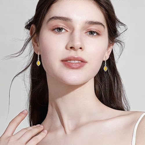 Infinity Teardrop Earrings 925 Sterling Silver Dangle Drop Leverback Earrings Birthstone Jewelry for Women - color: Yellow
