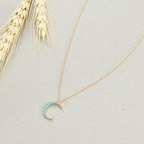 MTMY Gold Moon Pendant Necklace for Women,14K Gold Plated Dainty Chain Crescent Moon Sun Star Necklace Jewelry - style: turquoise moon