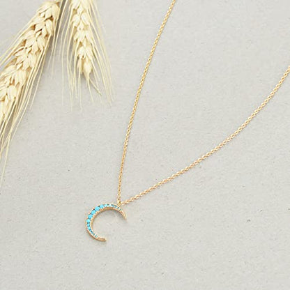 MTMY Gold Moon Pendant Necklace for Women,14K Gold Plated Dainty Chain Crescent Moon Sun Star Necklace Jewelry - style: turquoise moon