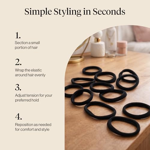 Kitsch Elastic Hair Ties No Damage | Stretchable Hair Bands - Black, 12pcs | Strong All-Day Hold Hair, Rubber Bands For Hair, Ponytail Holders | Hair Accessories for Everyday Use - color: Black Medium (Pack of 12)