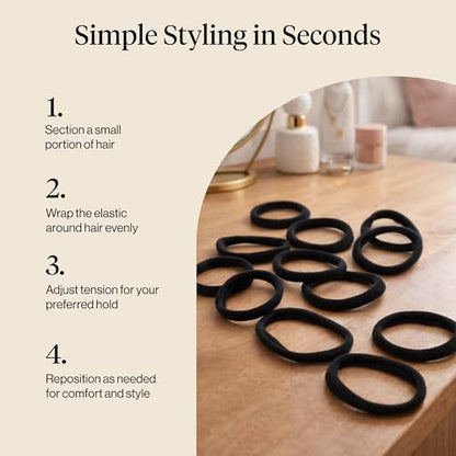 Kitsch Elastic Hair Ties No Damage | Stretchable Hair Bands - Black, 12pcs | Strong All-Day Hold Hair, Rubber Bands For Hair, Ponytail Holders | Hair Accessories for Everyday Use - color: Black Medium (Pack of 12)