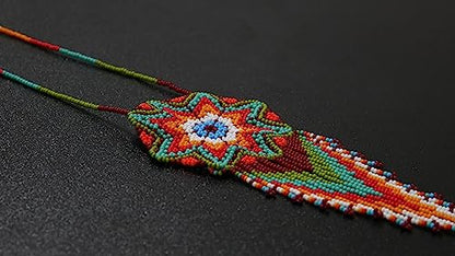 Handmade Native American Style Tribal ethnic Seed Bead Beaded Layered Medallion Necklace 4 - color: Pattern 10 EM
