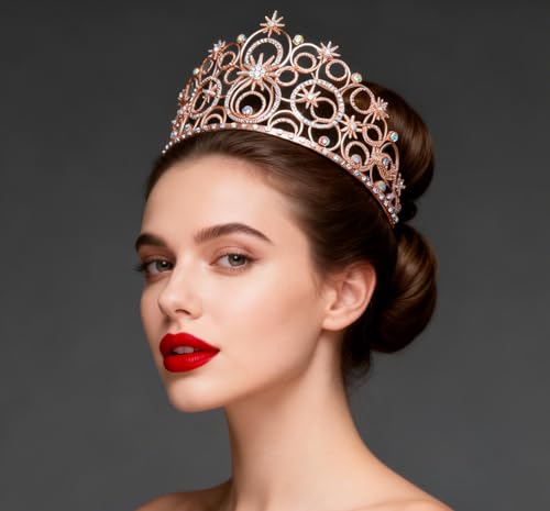 Crystal Crowns for Women, Crystal Bubble TiaraBride Royal Queen Headband Princess Headpieces for Women Bridal Wedding Prom Birthday Party Crowns - color: Rose Gold