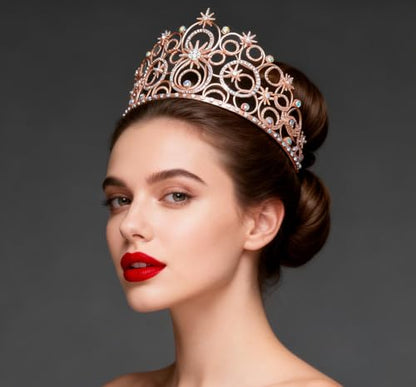Crystal Crowns for Women, Crystal Bubble TiaraBride Royal Queen Headband Princess Headpieces for Women Bridal Wedding Prom Birthday Party Crowns - color: Rose Gold