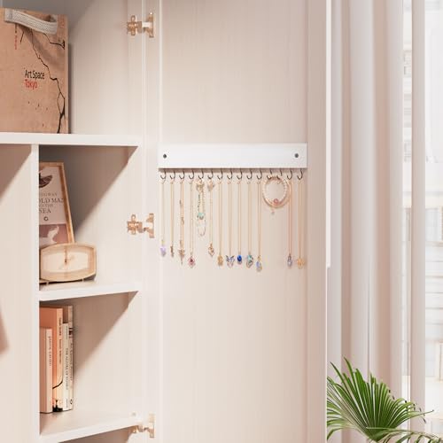Lolalet Wooden Necklace Holder for Wall with 15 Hooks -White | Wall Mount Jewelry Hangers for Necklaces, Chains, Bracelets and Earrings, Tangle-free, Easy to Install - color: White
