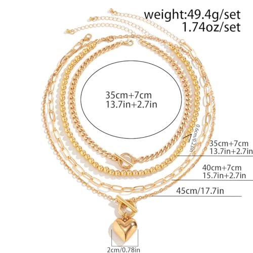 Otxas Layered Gold Necklaces for Women Non Tarnish Chunky Necklace | Stacked Necklaces for Women Heart Pendant Toggle Necklace Paperclip Chain Necklaces for Daily Wear, Party, Gift - style: Style 1