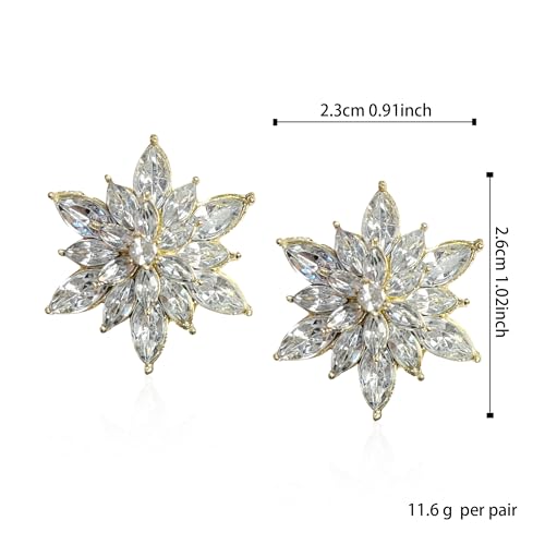 Crystal Flower Burst Stud Earrings Large Big Sparkly CZ Cubic Rhinestone Floral Cluster Flower Stud Earrings Bridal Wedding Party - color: Clear