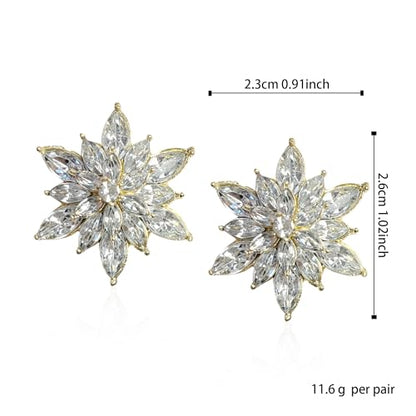 Crystal Flower Burst Stud Earrings Large Big Sparkly CZ Cubic Rhinestone Floral Cluster Flower Stud Earrings Bridal Wedding Party - color: Clear