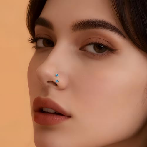 TOPBRIGHT 12PCS 316L Stainless Steel Horseshoe Nose Rings - 20G Threadless Push Pin Hoops with Double Cubic Zirconia for Women Men, Septum/Helix/Daith/Lip Piercing (7mm & 8mm)