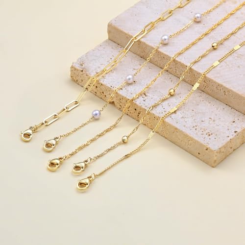 Dainty 14K Gold Plated Bracelets for Women Waterproof, Non Tarnish Gold Jewelry Sets, Thin Stackable Link Paperclip Chain Bracelet Pack Fashion Accessories Gifts for Womens - style: 5Pcs BRACELET SET-05
