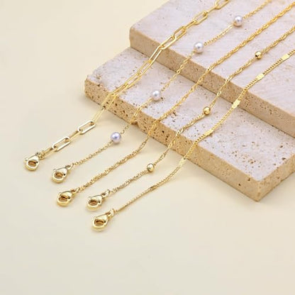 Dainty 14K Gold Plated Bracelets for Women Waterproof, Non Tarnish Gold Jewelry Sets, Thin Stackable Link Paperclip Chain Bracelet Pack Fashion Accessories Gifts for Womens - style: 5Pcs BRACELET SET-05