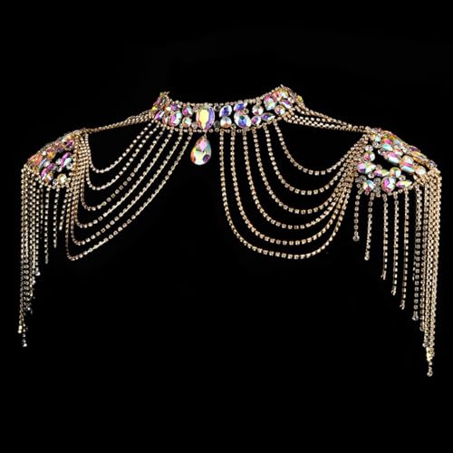 Crystal Tassels Arm Chain Women Body Jewelry Multilayer Shoulder Body Jewelry Shoulder Chain Necklace for Any Occasion - color: Gold-color