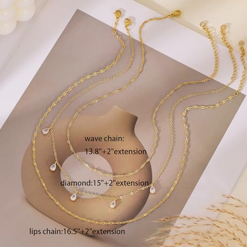 Layered Necklaces for Women, Dainty Gold Necklace Stack 14k Gold Plated Layering CZ Chain Choker Necklaces for Women Trendy Simple Non Tarnish Gold Necklaces Set Fashion Bridal Prom Jewelry - color: set3