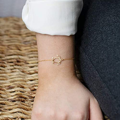 MEVECCO Dainty Chain Bracelets for Women, Layered and Charm Styles | 14K Gold Plated Brass, Select Cubic Zirconia Accents, Single and Multi-Row Structures for Refined Everyday Wristwear - style: Turtle