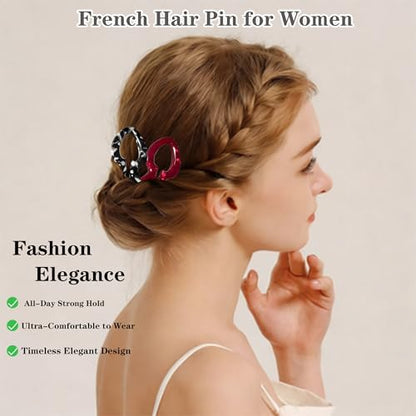 5 PCS French Hair Pin for Updos Chignons & Buns Hair Pins for Women Acetate French Twist Pin Secure Hold All Day, Comfortable Fit - color: black