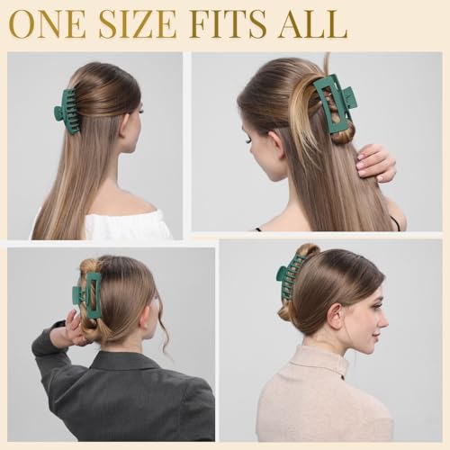 Green Hair Clips for Women - 8 Pack 4.3 Inch Large Matte Banana Claw Clips for Women Thin Thick Curly Hair, Big Strong Hold jaw - color: Green