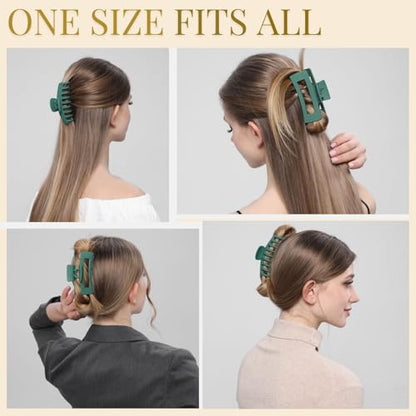 Green Hair Clips for Women - 8 Pack 4.3 Inch Large Matte Banana Claw Clips for Women Thin Thick Curly Hair, Big Strong Hold jaw - color: Green