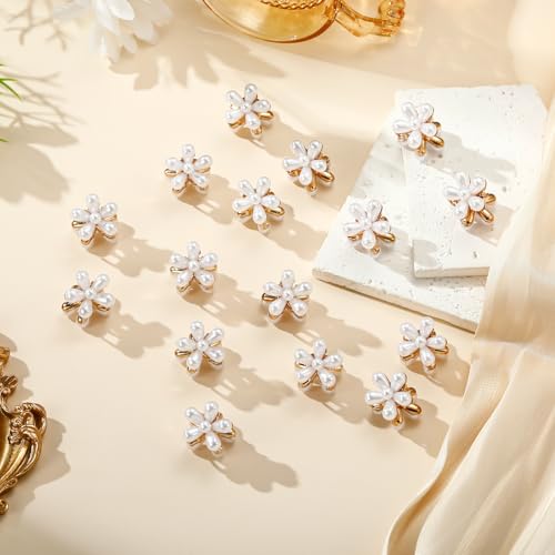 16 Pcs Small Pearl Claw Clips with Flower Design, Mini Hair Clips for Thin Thick Hair, Pearl Hair Accessories for Women Girls Sweet Tiny Hair Clips, Flower Hair Jaw Clamps Nonslip - color: White Flower
