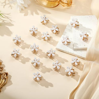 16 Pcs Small Pearl Claw Clips with Flower Design, Mini Hair Clips for Thin Thick Hair, Pearl Hair Accessories for Women Girls Sweet Tiny Hair Clips, Flower Hair Jaw Clamps Nonslip - color: White Flower