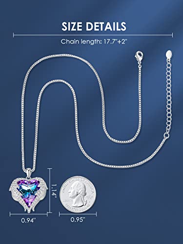 CDE Angel Wings Heart Birthstone Pendant Necklace Gift for Women | Silver/Gold Tone,Ideal Birthday & Anniversary Jewelry Gift for Wife,Girlfriend,Her - color: White-02-Amethsy Purple Birthstone