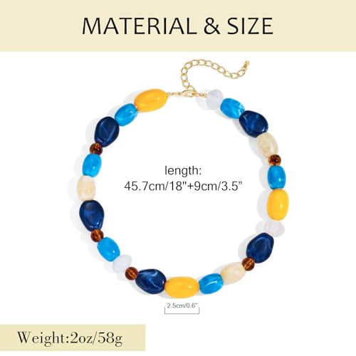 YUJIE Chunky Heart Pendant Necklace for Women- Exaggerated Statement Puff Heart Necklace with Acrylic Beaded Chain - color: A-Multicolour Blue