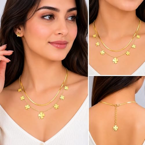 Rich London 18K Rose Gold Plated 2-in-1 Clover Heart Pendant Necklace for Women | Elegant Crystal Charm Jewellery - color: Lucky Charm