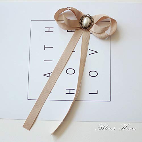 FASELE JKQBUX Women's Brooch Pin pearl Jk preppy style Pre Neck Tie Wedding Party Bow for Women Student Bow Tie accessory - color: Khaki