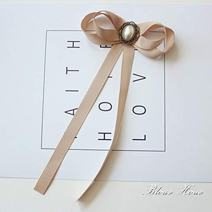 FASELE JKQBUX Women's Brooch Pin pearl Jk preppy style Pre Neck Tie Wedding Party Bow for Women Student Bow Tie accessory - color: Khaki