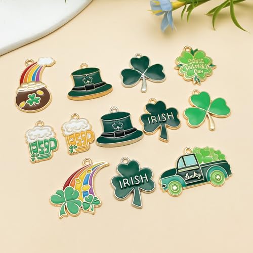 Youdiyla 24pcs Alloy enamel Irish Saint Patrick Festival set Pendant Jewelry Making DIY Keychain Earrings Pendant Various Design Charms for Jewelry Making Bracelets Necklace (SN1096) - color: SN1096