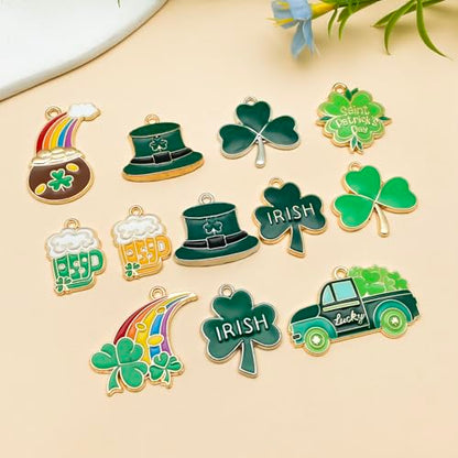 Youdiyla 24pcs Alloy enamel Irish Saint Patrick Festival set Pendant Jewelry Making DIY Keychain Earrings Pendant Various Design Charms for Jewelry Making Bracelets Necklace (SN1096) - color: SN1096