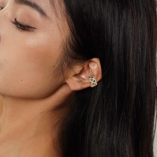 Gold Ear Cuff Earring for Women 14K Gold Plated Cubic Zirconia Non-Pierced Clip on Cartilage Chunky Ear Cuffs Hypoallergenic Jewelry - style: green cz
