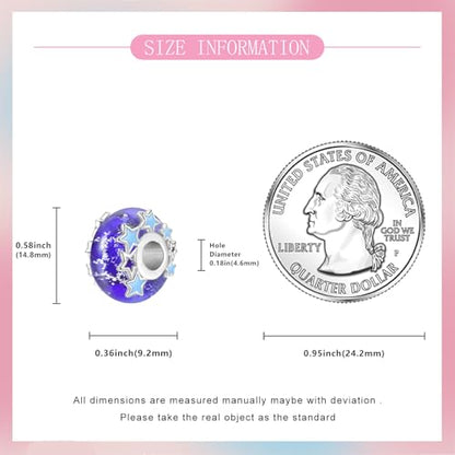 925 Sterling Silver Bead Charm for Pandora Bracelets and Necklaces,Pink Bow Cherry Butterfly Blue Ocean Pendant Bead Charms Jewelry Present Valentines Gifts for Wife/Girlfriend Women - style: Blue Galaxy Murano Glass Bead