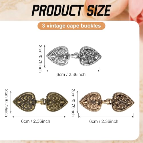 PATIKIL 3Pcs Vintage Cloak Clasps, Sweater Clips Women Collar Clip for Women Clothing Sweater Shawl Scarf Cardigan accessories Retro Cinch Brooch, Gold/Silver/Copper Tone(2.4x0.8Inch)