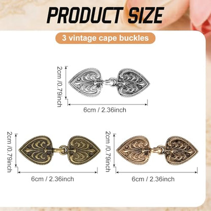 PATIKIL 3Pcs Vintage Cloak Clasps, Sweater Clips Women Collar Clip for Women Clothing Sweater Shawl Scarf Cardigan accessories Retro Cinch Brooch, Gold/Silver/Copper Tone(2.4x0.8Inch)