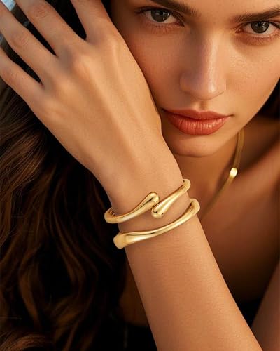 Chunky Gold Bangle Bracelets for Women, Gold Twist Cuff Bracelet | Trendy Stackable Bangles Set Fashion Jewelry Gifts - color: 2PCS Gold