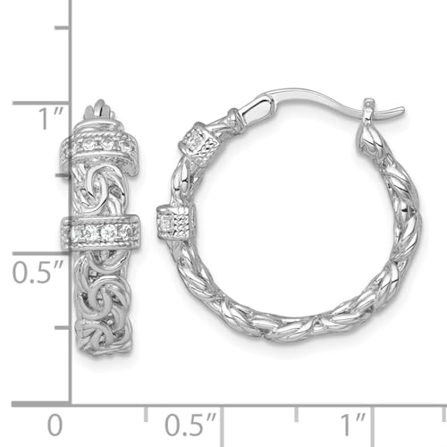 Diamond2Deal Sterling Silver Polished Cubic Zirconia Byzantine Link Round Hoop Earrings Len-0.88 In, Wid-0.89 In