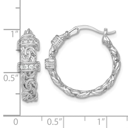 Diamond2Deal Sterling Silver Polished Cubic Zirconia Byzantine Link Round Hoop Earrings Len-0.88 In, Wid-0.89 In